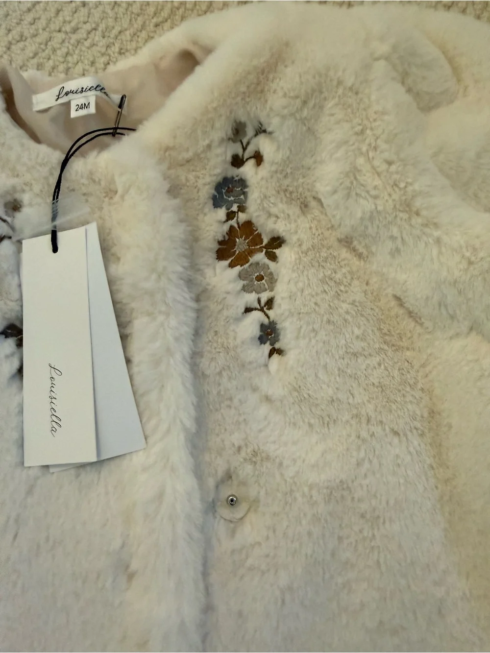 Louisella Baby Regina Faux-Fur Coat with Floral Accent